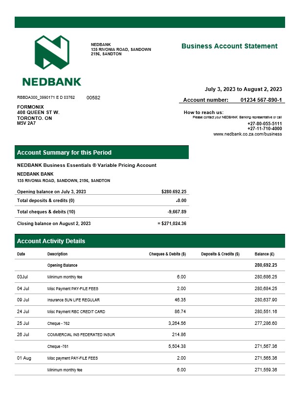 Modèle Word et PDF de déclaration ferme de Nedbank